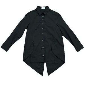 Balossa White Shirt Poplin 100% Cotton Front Buttoned Unique Shirt Black Size 6